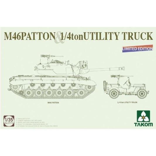 Takom 1/35 US Medium Tank M46 Patton + 1/4 ton Utility Truck Plastic Model Kit