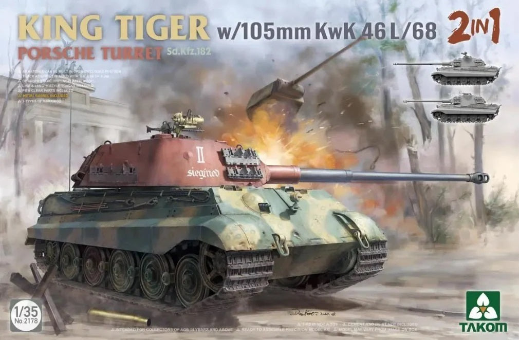 Takom 1/35 King Tiger w/105mm KwK 46L/68 2IN1 Plastic Model Kit