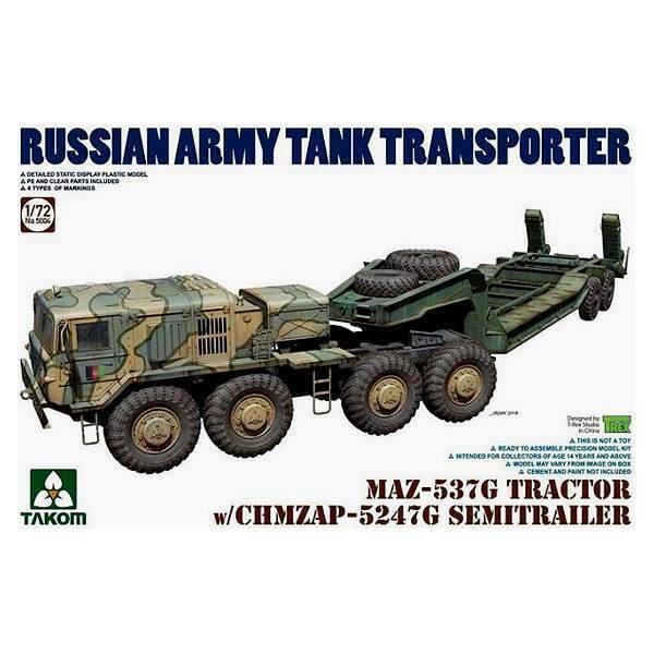 Takom 1/72 MAZ-537G TRACTOR w/CHMZAP-5247G SEMI TRAILER Plastic Model Kit