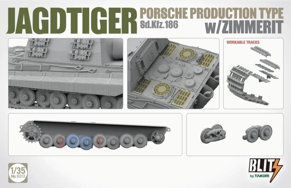 Takom 1/35 Jagdtiger Porsche Production Type Sd.kfz.186 w Zimmerit Plastic Model Kit