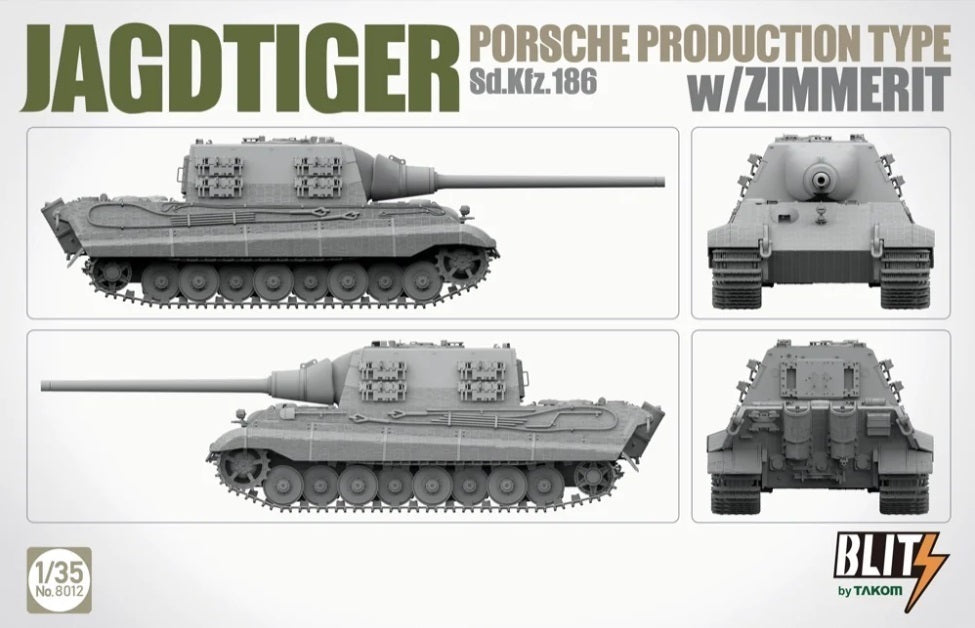 Takom 1/35 Jagdtiger Porsche Production Type Sd.kfz.186 w Zimmerit Plastic Model Kit